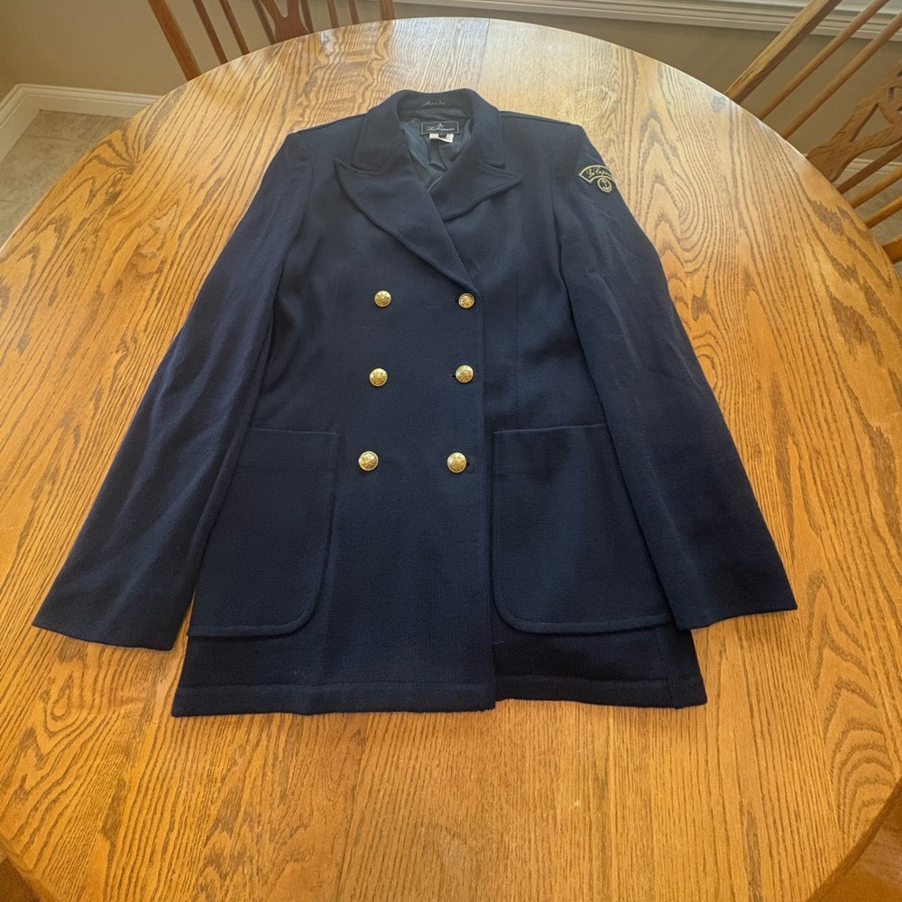 Les Copains Vintage Navy Nautical Wool Blazer Italy 44 US 8 Double Breasted Jkt